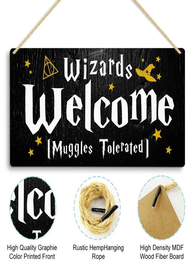 LOTHUY Wizards Welcome MuggleTolerated Sign, Gothic Magic Gifts Hanging Wall Plaque Signs for Kids Room Decor, Wizardry Welcome Sign for Front Door, Funny Magic Home House Bathroom Decor Sign 12 X 6 In - Image 3